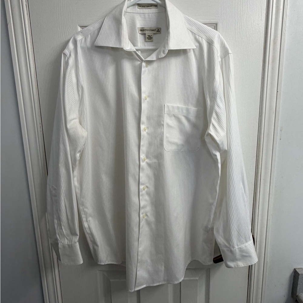 Pronto Uomo White Stripe Non Iron Dress Shirt Men's 16 32/33 Business Office